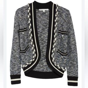 Veronica Beard Navy, Black & Cream Braided-Trim Cardigan Davis